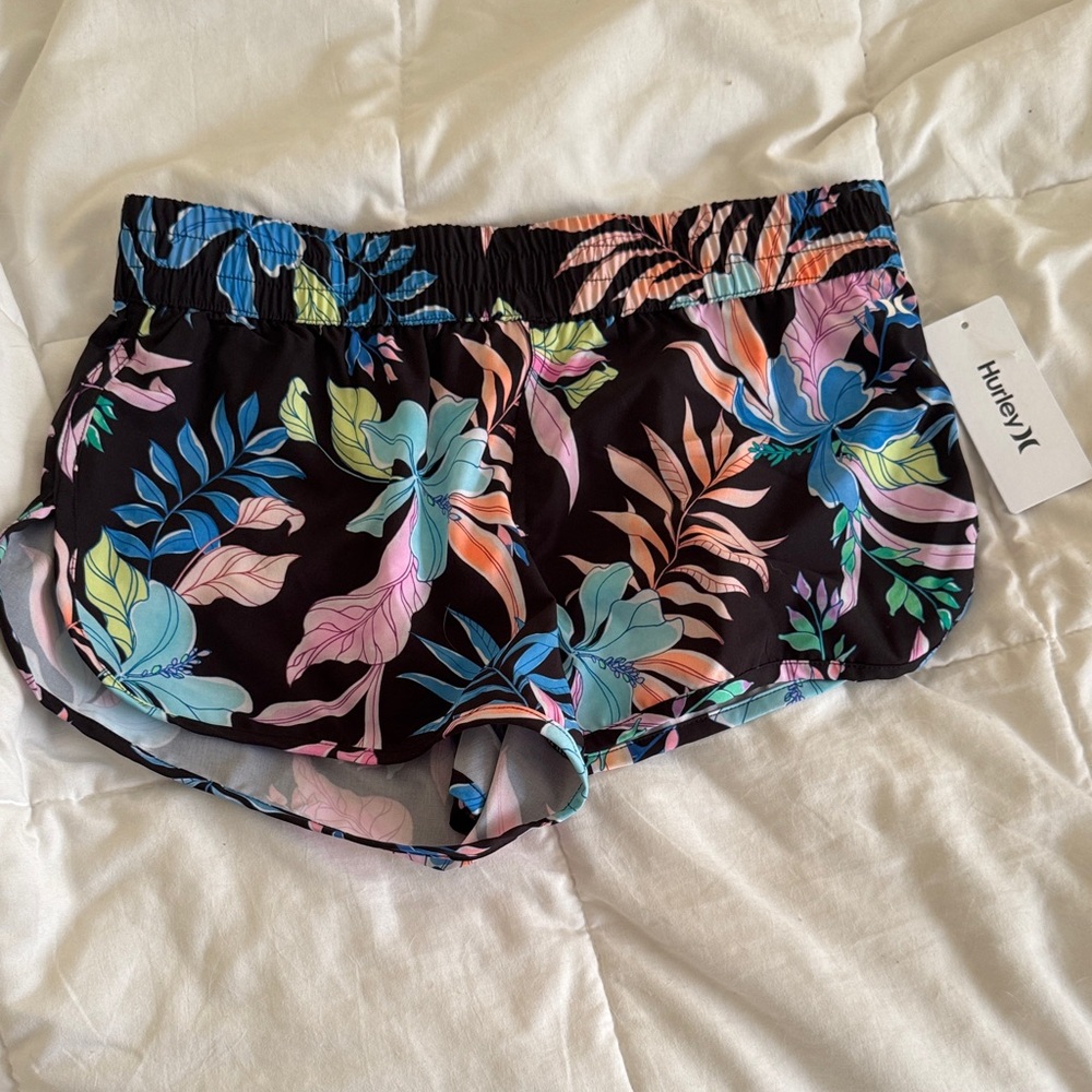 Hurley Women's Black Floral Athletic Shorts